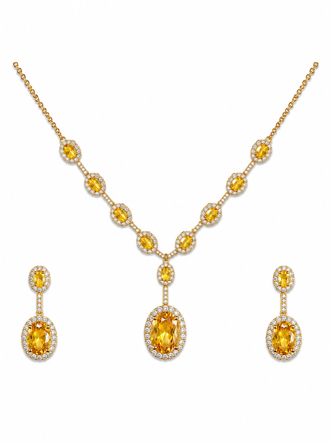 Sapphire Classic Drop Necklace Set | 18K Gold CZ Jewelry Set