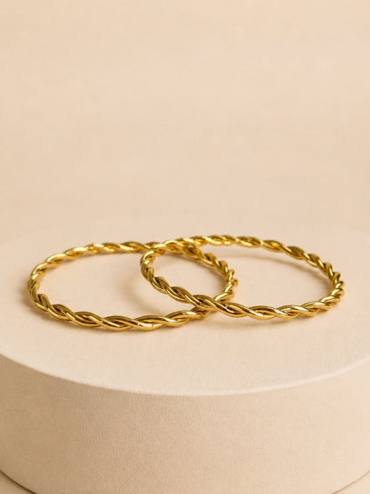 Pleated CZ Gold Bangle Bracelet | Anti-Tarnish Waterproof Jewelry