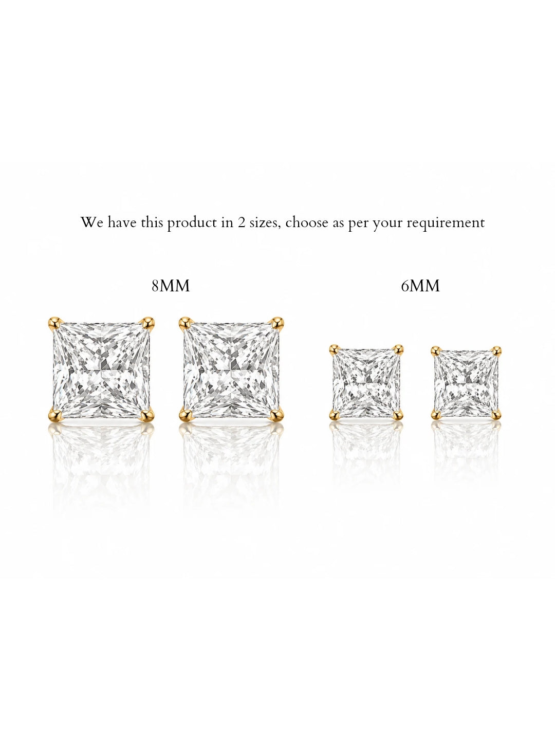 Square Solitaire Stud Earrings 8mm – 18K Gold CZ | Anti Tarnish