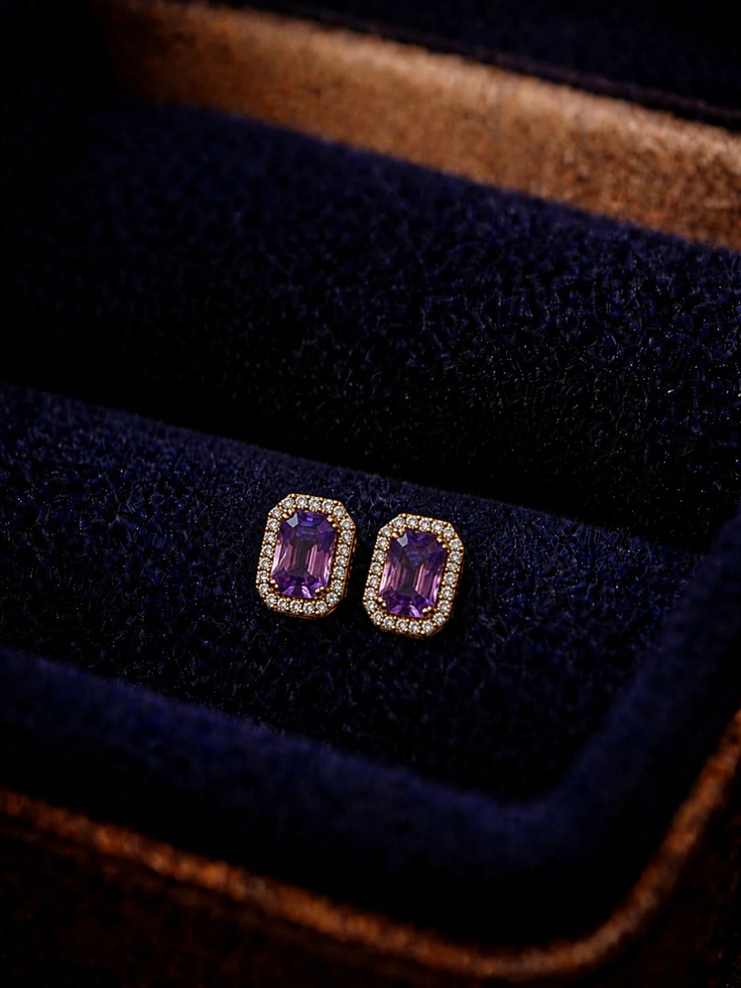 Rose Gold Purple Princess Cut CZ Hoop Earrings | Anti Tarnish
