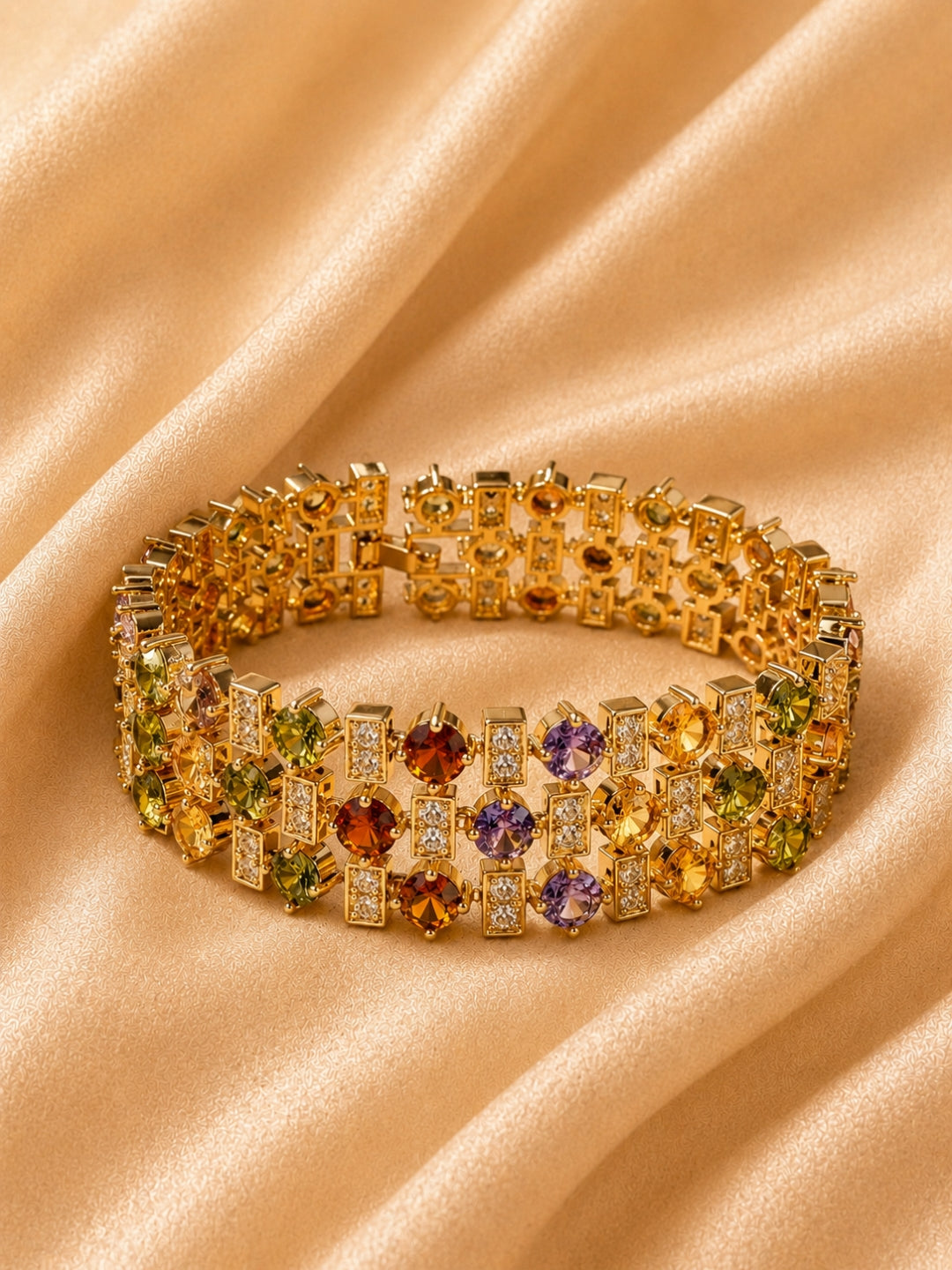 Multicolor Designer Statement CZ Bracelet | 18K Gold Plated