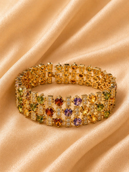 Multicolor Designer Statement CZ Bracelet | 18K Gold Plated