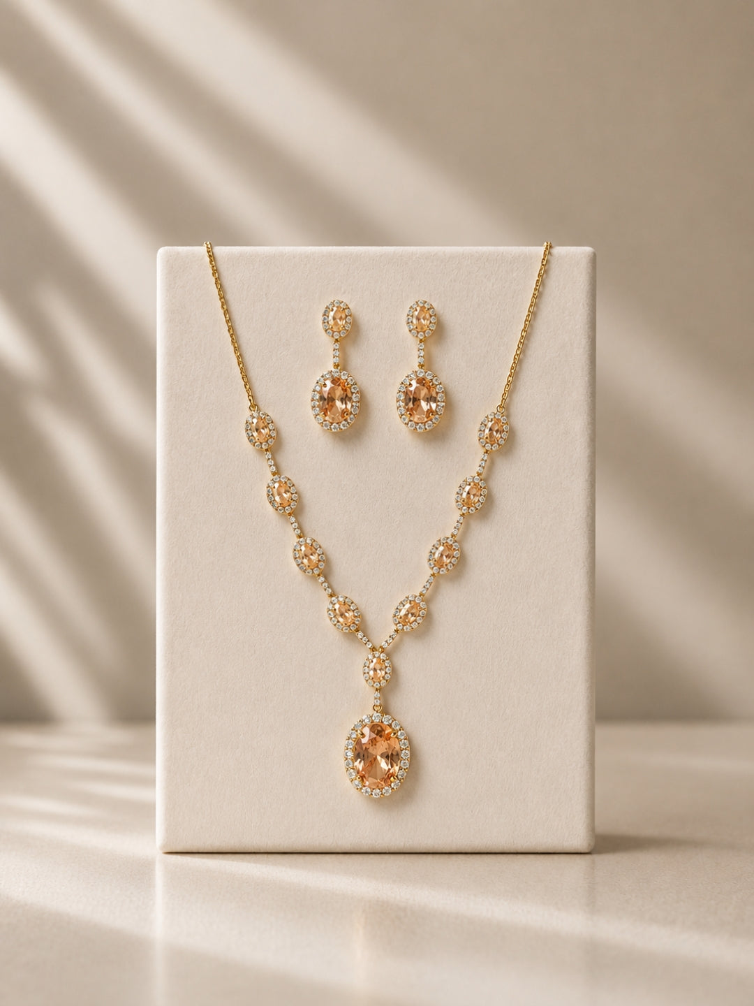 Taupe Jewelry Set Classic Drop Necklace Set | 18k Gold CZ