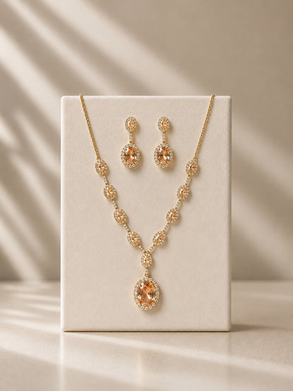 Taupe Jewelry Set Classic Drop Necklace Set | 18k Gold CZ