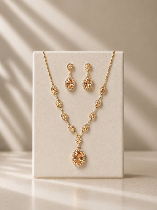 Taupe Jewelry Set Classic Drop Necklace Set | 18k Gold CZ