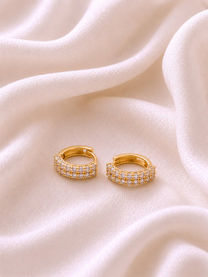 Rose Gold CZ Double Row Huggie Hoop Earrings | Anti Tarnish