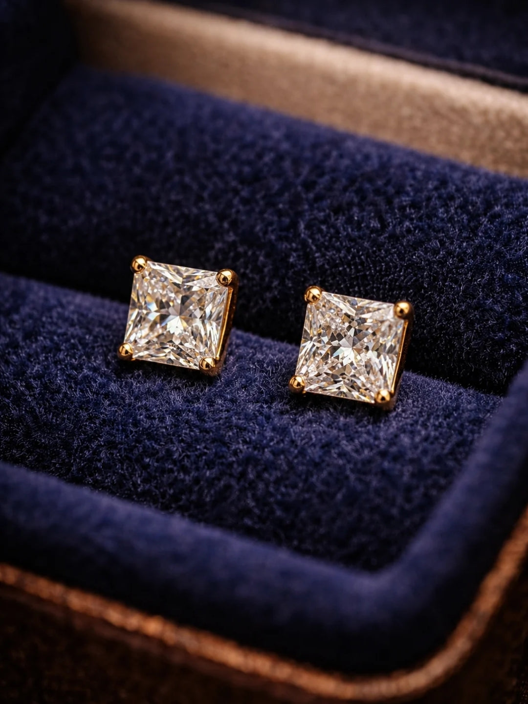 Square Solitaire Stud Earrings 8mm – 18K Gold CZ | Anti Tarnish