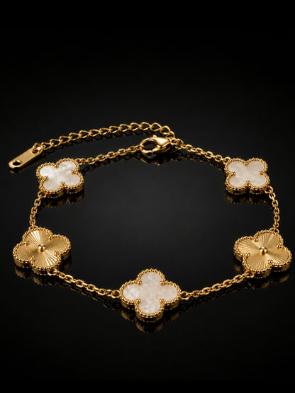 Éternité Blanc Quatrefoil Bracelet, 18K Gold-Plated - MOP