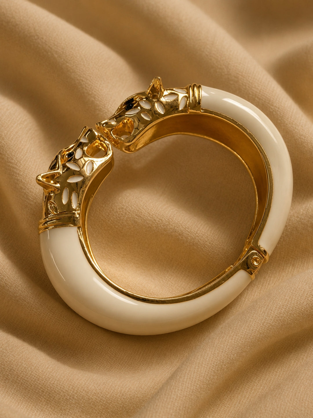 White Wolf Enamel Gold Kada Bracelet | Anti Tarnish Stainless Steel