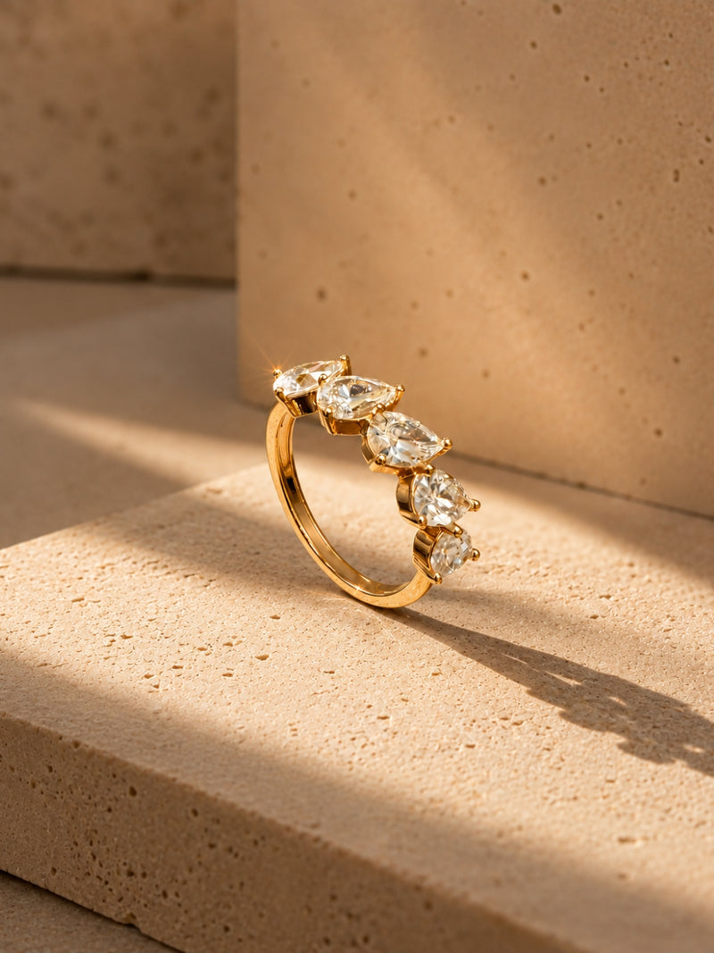Marquise CZ Slant Ring – 18K Rose Gold Waterproof Ring