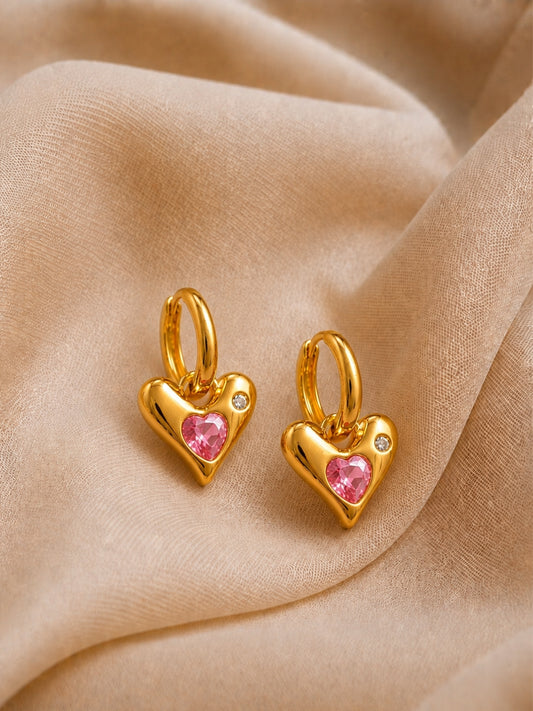 Rosé Heart CZ Hoop Earrings | 18K Rose Gold Plated