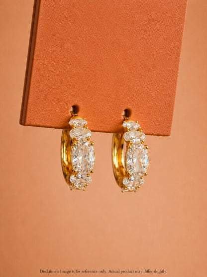Oval CZ Studded Gold Hoops | 18K Gold Plated Anti Tarnish Earrings
