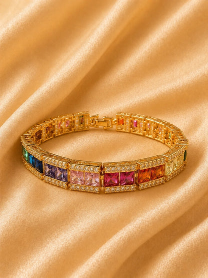 Aurora Multicolor Quad Tennis Bracelet – 18K Gold Plated CZ