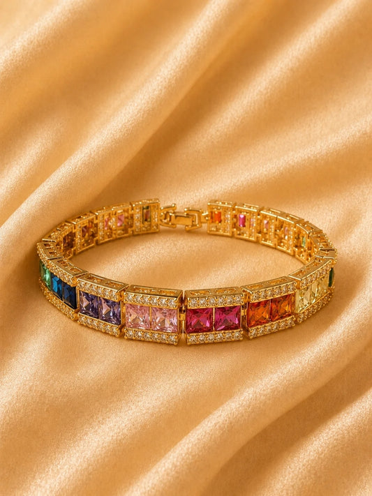 Aurora Multicolor Quad Tennis Bracelet – 18K Gold Plated CZ