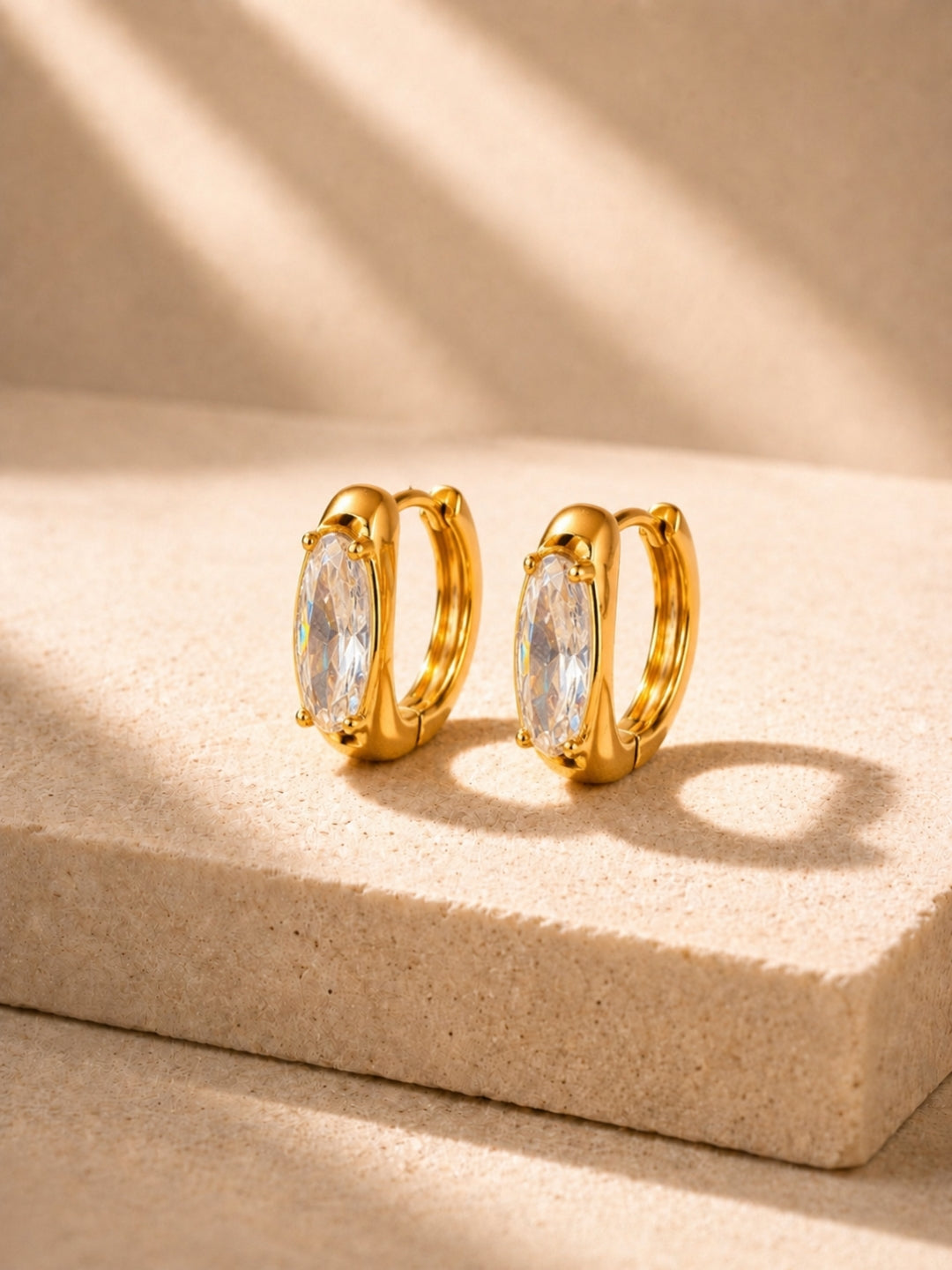 Single Oval CZ Stone Hoop Earrings in 18K Gold | Anti Tarnish