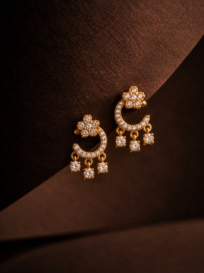 Floral Moon Hanging Stud Earrings, 18KT Rose Gold CZ by RaasRani