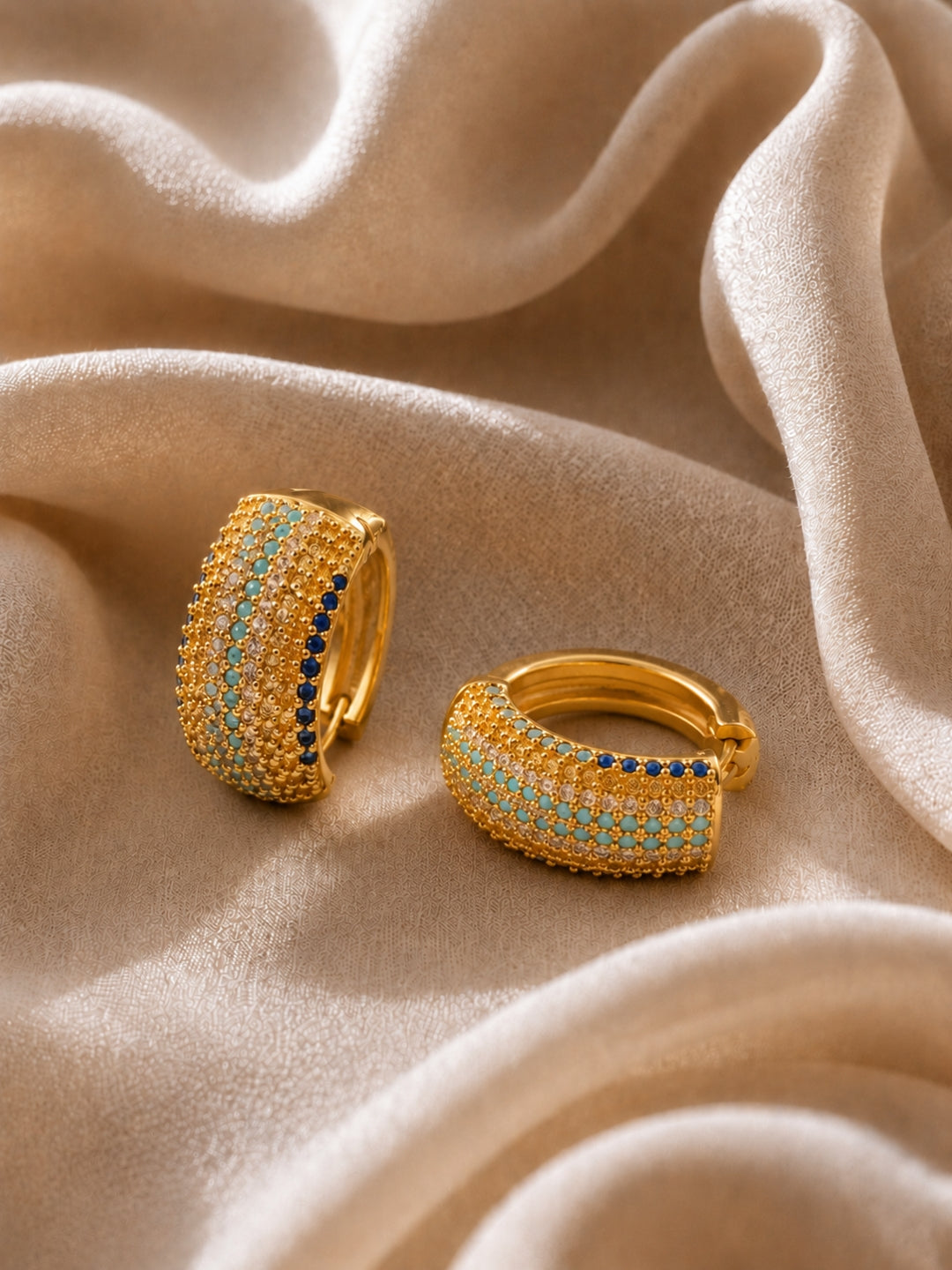 18K Gold Multicolor CZ Nano-Set Hoops | Anti Tarnish Earrings