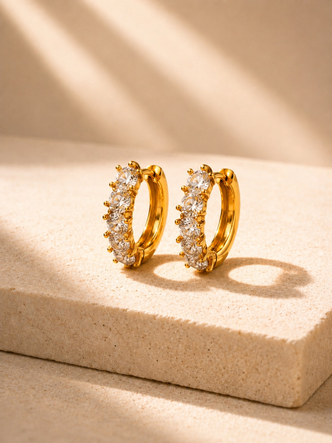 Solitaire CZ Studded Gold Hoops | 18K Gold Plated Small Earrings