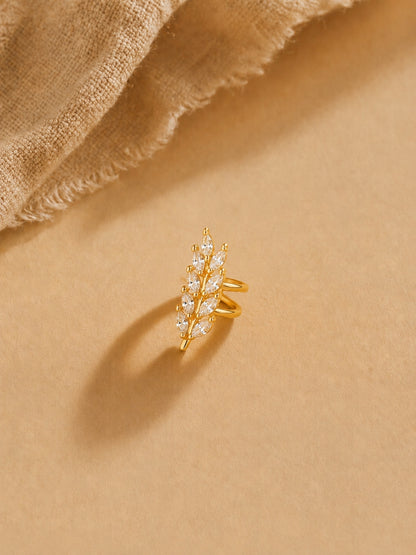 Leaf CZ Ear Cuff Clip Earrings for Women | 18K Gold Plated