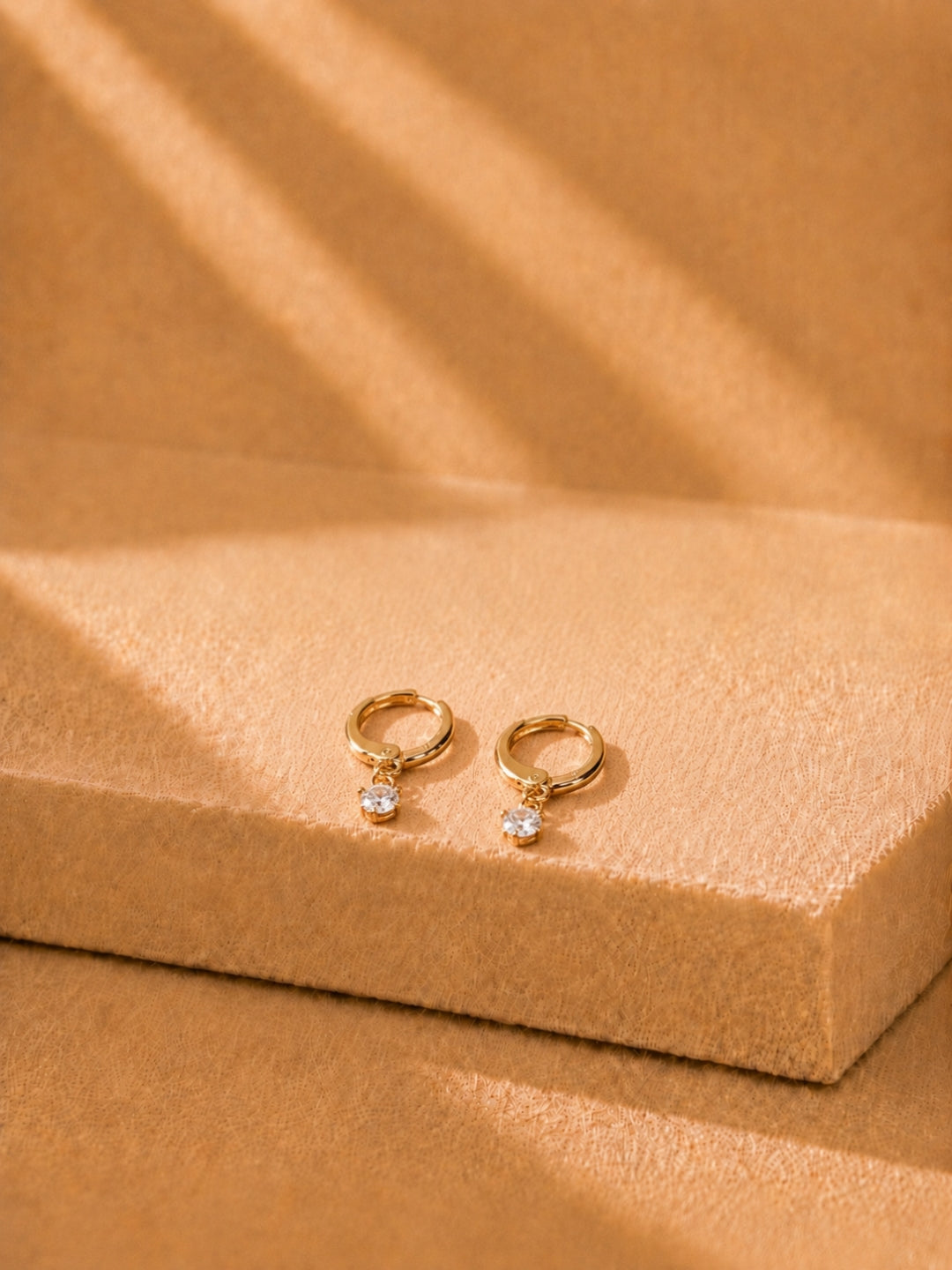 18K Rose Gold CZ Solitaire Drop Hoop Earrings | Anti Tarnish Everyday Hoops