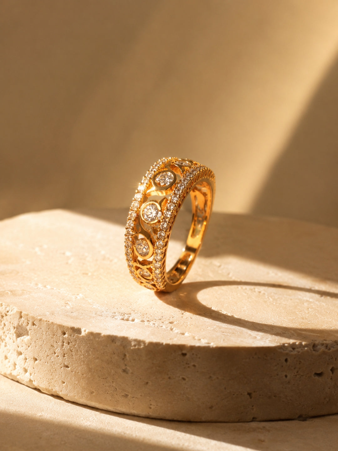 Designer Zig Zag Statement Ring – 18K Rose Gold CZ Stackable Ring