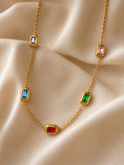 Multi Rectangle Beaded Gold Necklace | CZ Chain Neckpiece