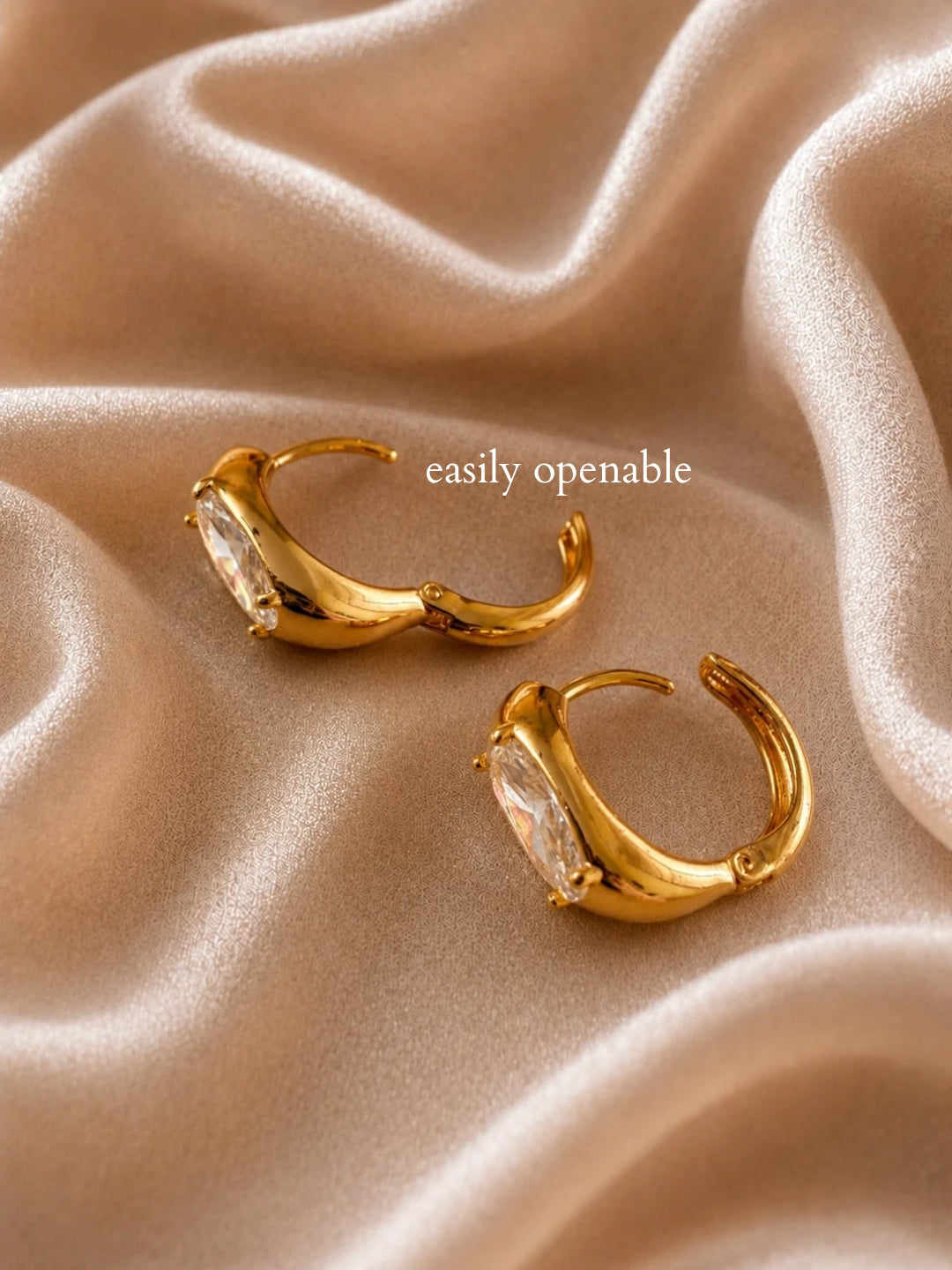 Single Oval CZ Stone Hoop Earrings in 18K Gold | Anti Tarnish