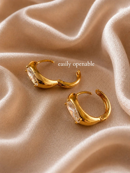 Single Oval CZ Stone Hoop Earrings in 18K Gold | Anti Tarnish