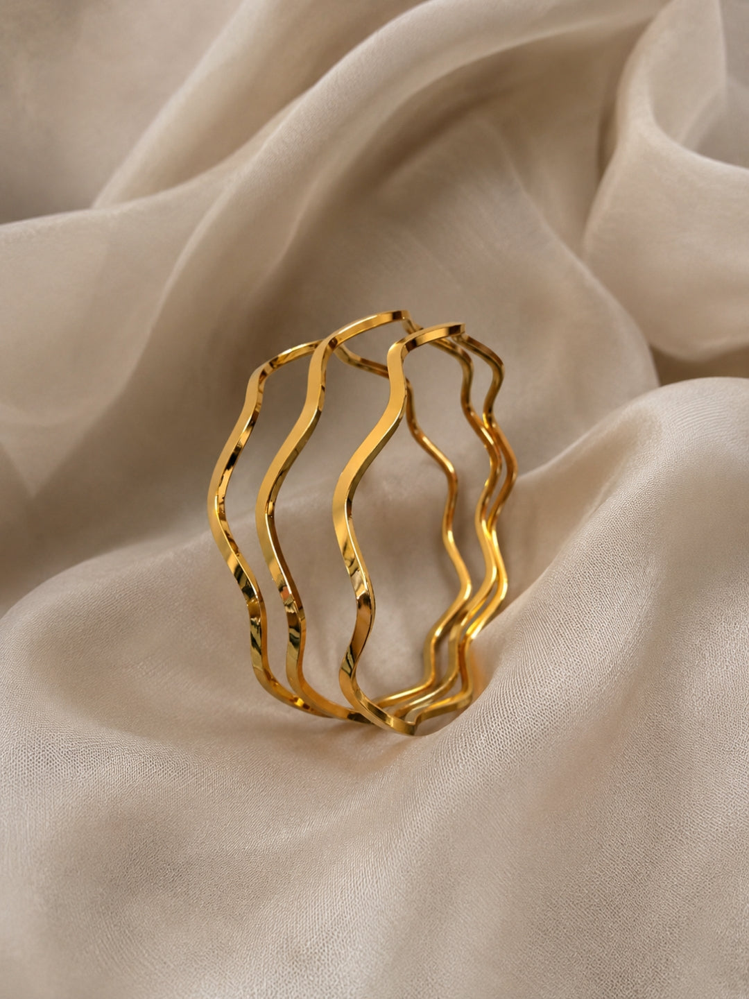 18K Gold Plated Wave Bangles Set of 3 | Anti Tarnish Stainless Steel