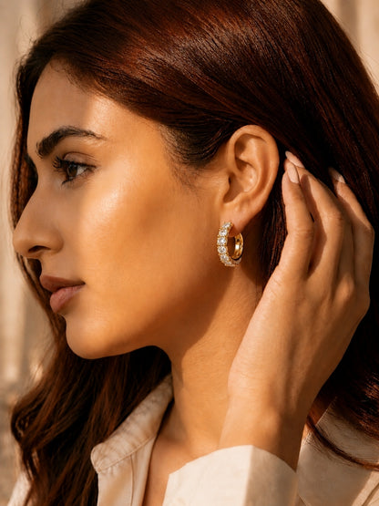 Solitaire CZ Studded Hoop Earrings – 18K Gold Plated | Anti Tarnish