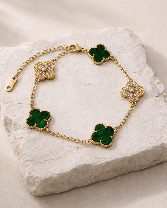 Emerald Clover Tennis Bracelet in 18K Gold | Anti-Tarnish Jewelry