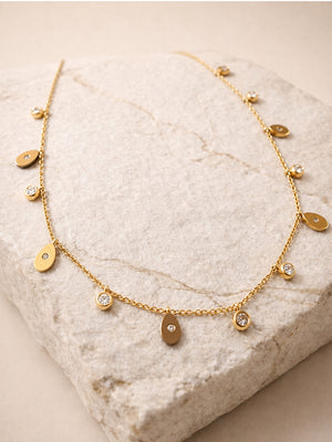 18K Gold CZ Teardrop Charm Necklace | Anti Tarnish Layering Chain