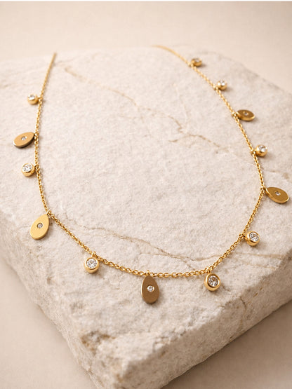 18K Gold CZ Teardrop Charm Necklace | Anti Tarnish Layering Chain