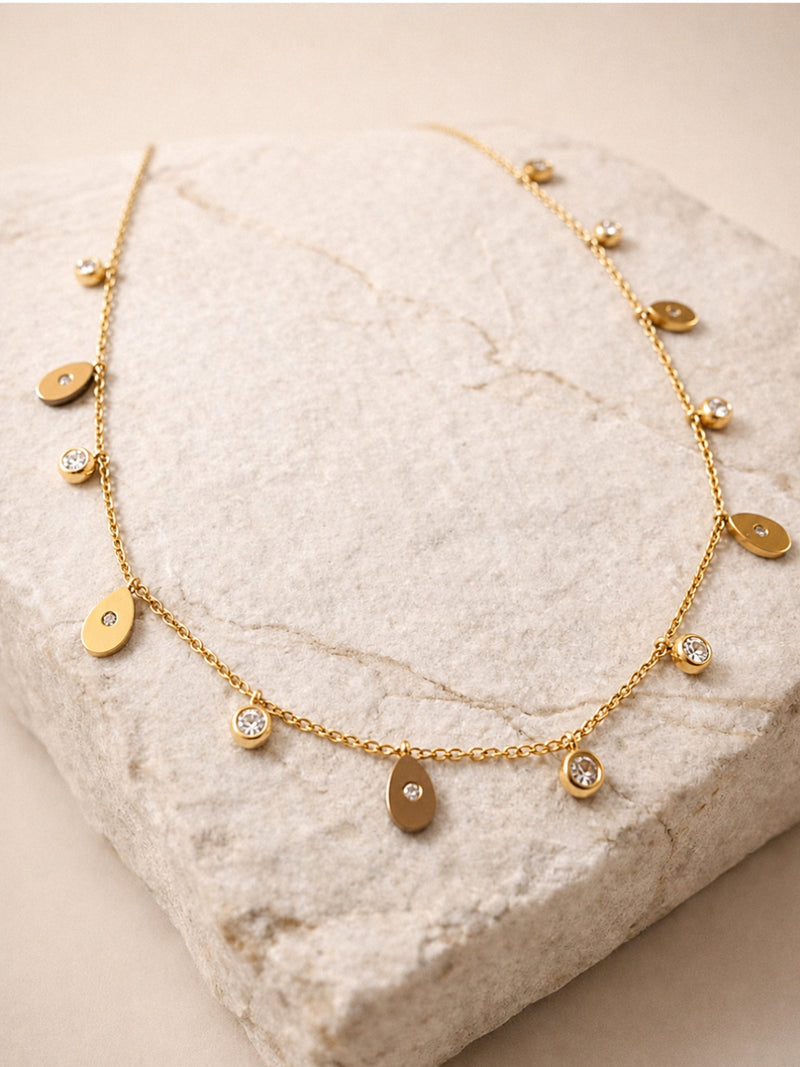 18K Gold CZ Teardrop Charm Necklace | Anti Tarnish Layering Chain