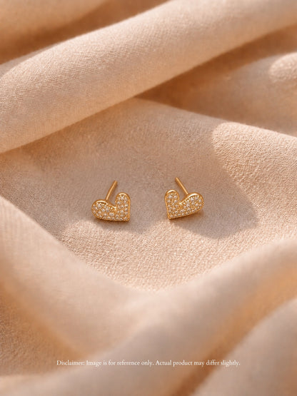 Nano Heart CZ Stud Earrings – 18K RoseGold Plated Everyday Studs