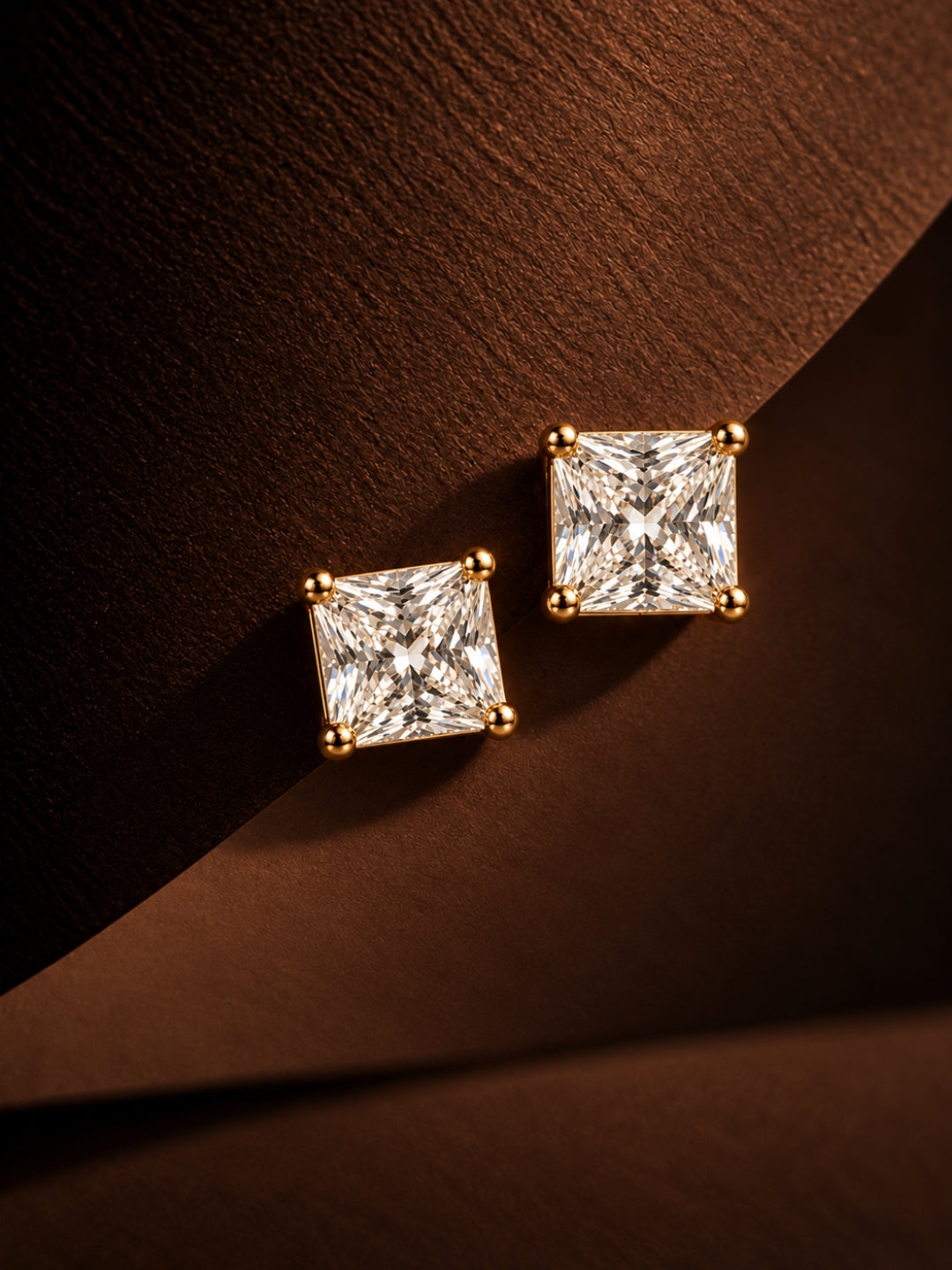 Square Solitaire Stud Earrings 6mm, 18K Rose Gold, CZ, Anti Tarnish