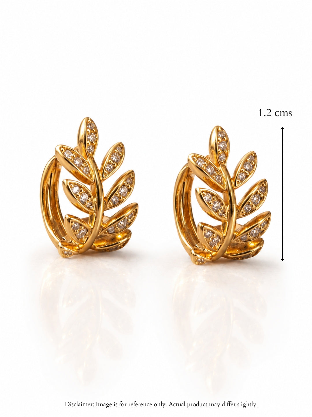 Leaf CZ Studded Mini Hoops Earrings – 18K Gold Plated | Anti Tarnish