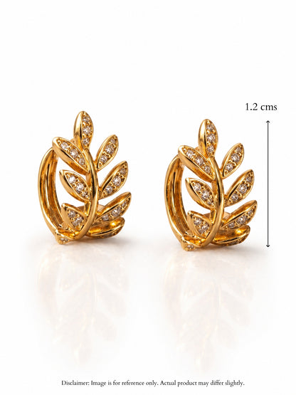 Leaf CZ Studded Mini Hoops Earrings – 18K Gold Plated | Anti Tarnish