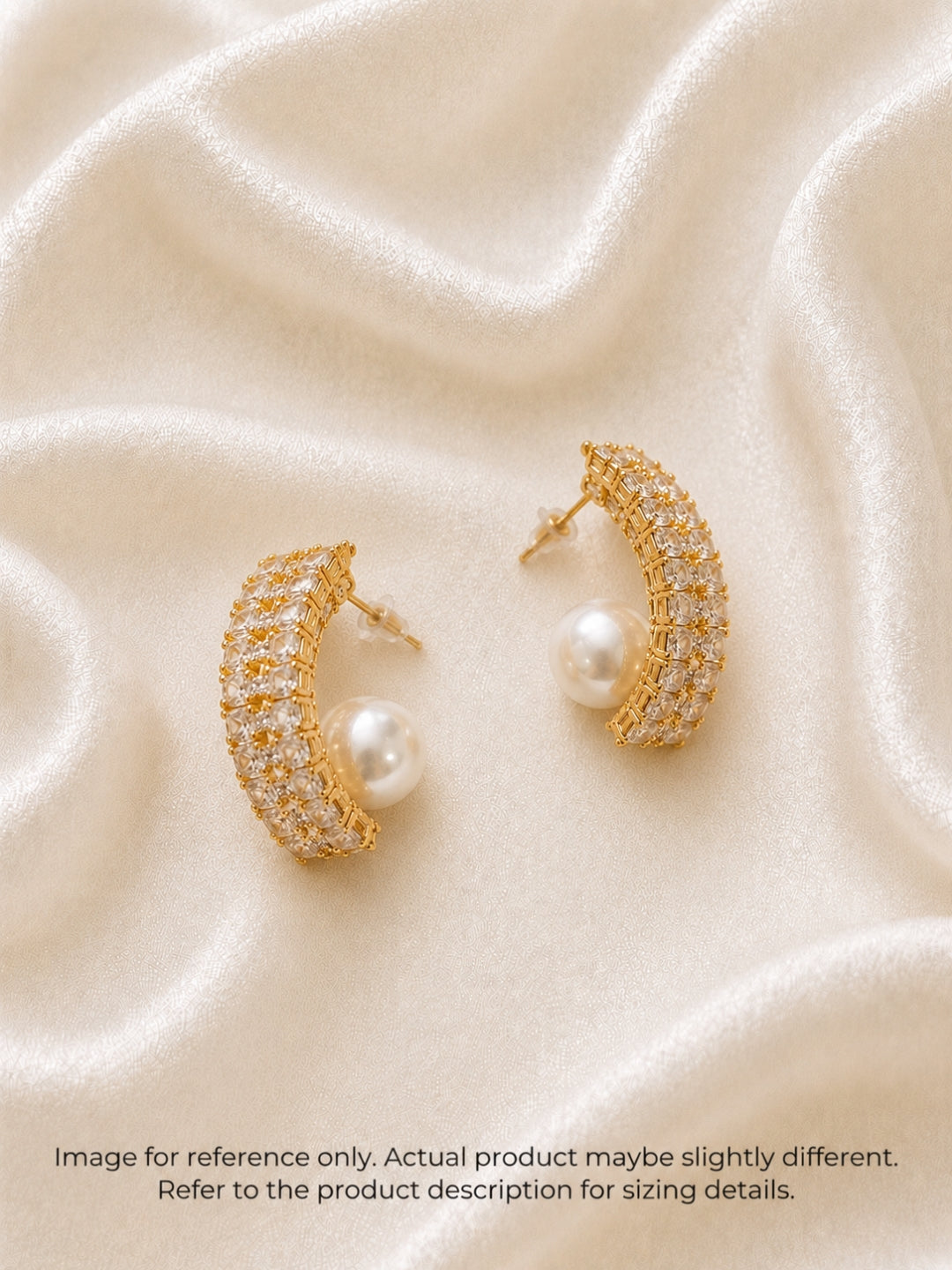 Luxe Pearl Halo CZ Stud Earrings in 18K Gold Plated Finish