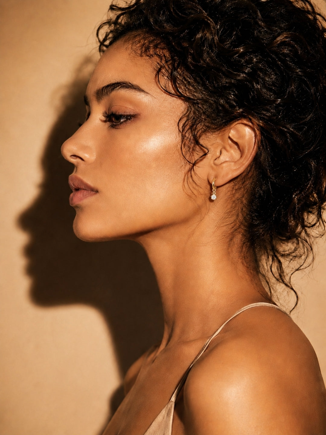 18K Rose Gold CZ Solitaire Drop Hoop Earrings | Anti Tarnish Everyday Hoops