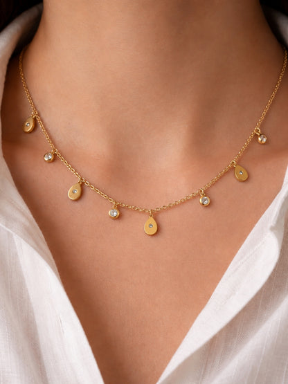 18K Gold CZ Teardrop Charm Necklace | Anti Tarnish Layering Chain