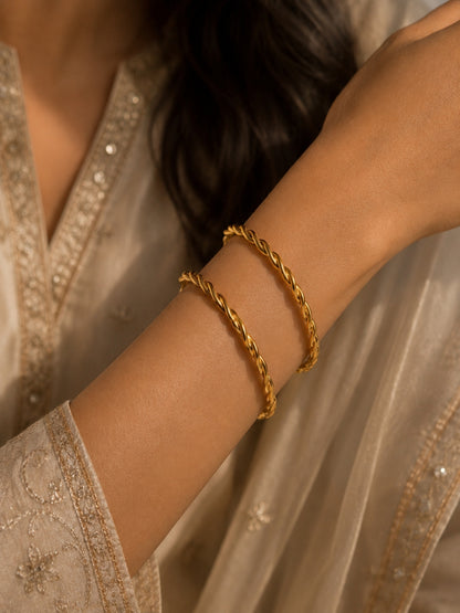 Pleated CZ Gold Bangle Bracelet | Anti-Tarnish Waterproof Jewelry