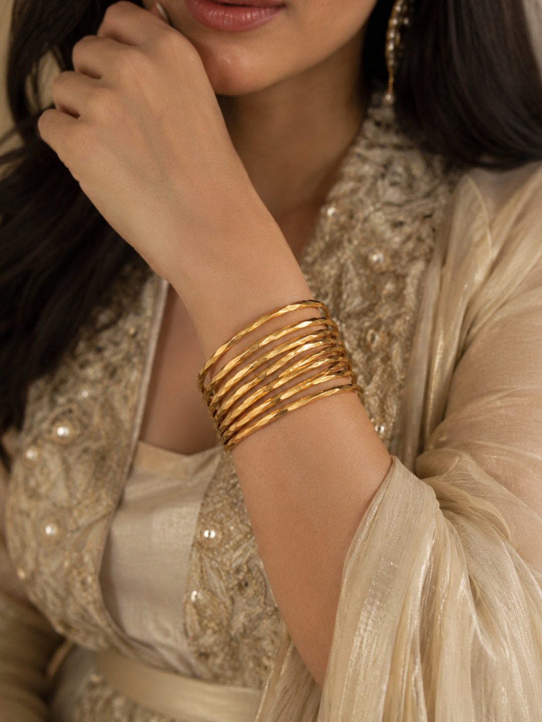3D Barfi Gold Bangles Set of 6 for Baby | Anti Tarnish | Size 2.2