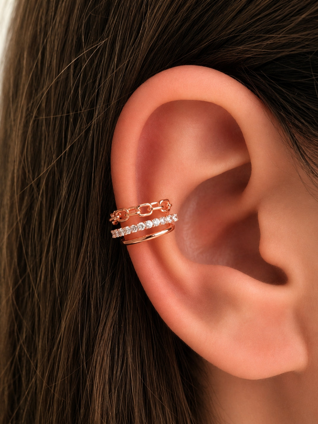 Aurora CZ Chain Link Rose Gold Ear Cuff | No Piercing Ear Cuff