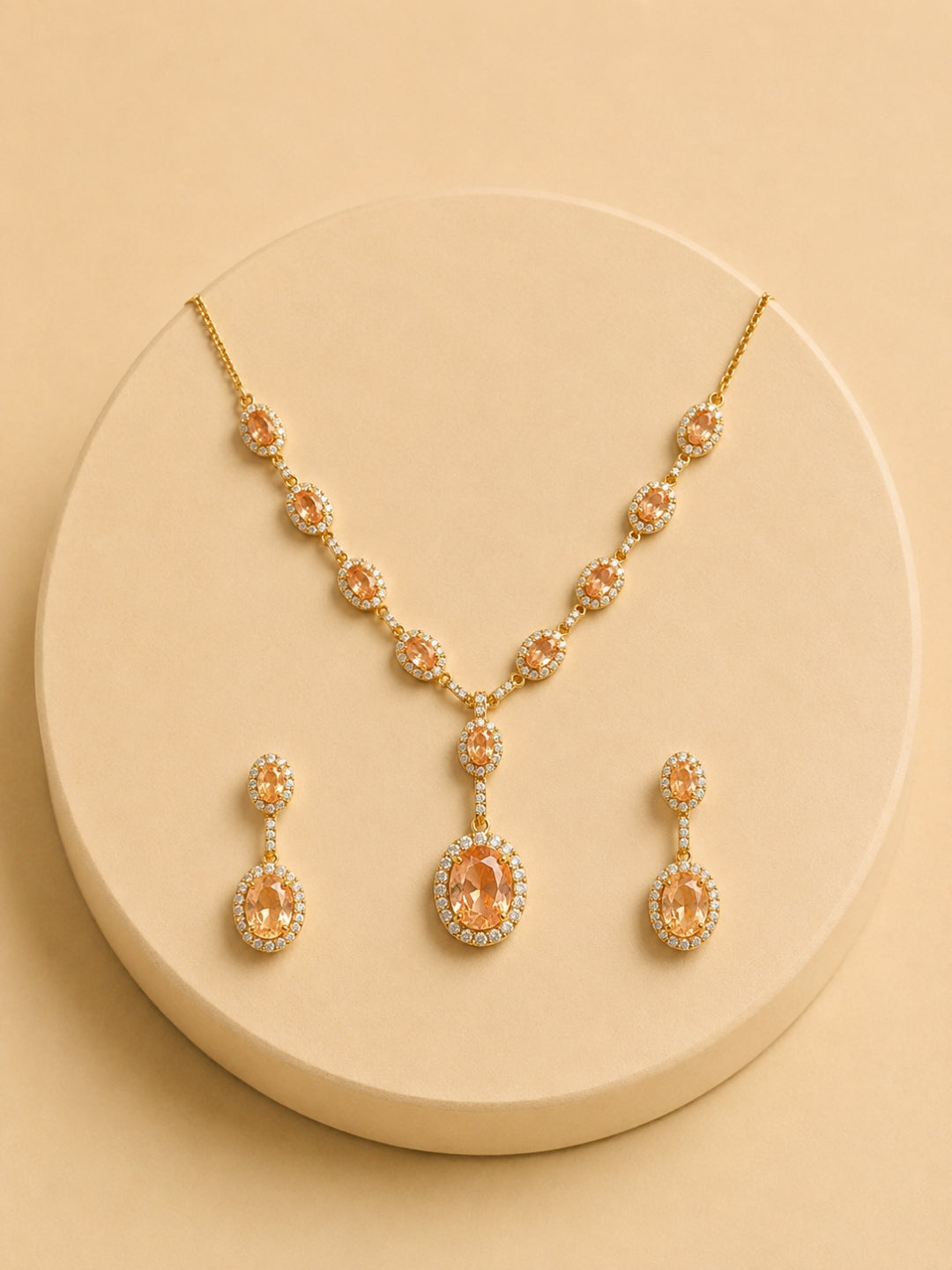 Taupe Jewelry Set Classic Drop Necklace Set | 18k Gold CZ