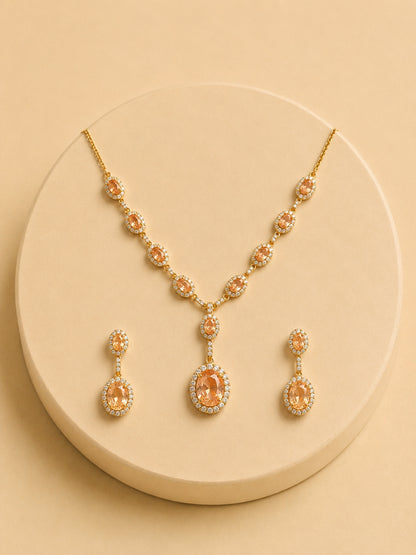 Taupe Jewelry Set Classic Drop Necklace Set | 18k Gold CZ