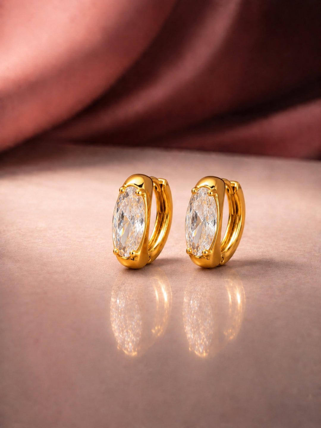 Single Oval CZ Stone Hoop Earrings in 18K Gold | Anti Tarnish