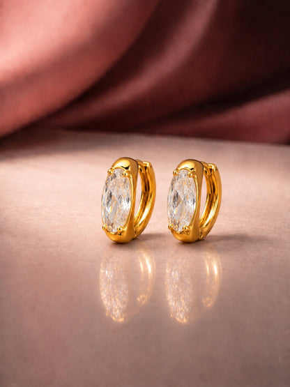 Single Oval CZ Stone Hoop Earrings in 18K Gold | Anti Tarnish