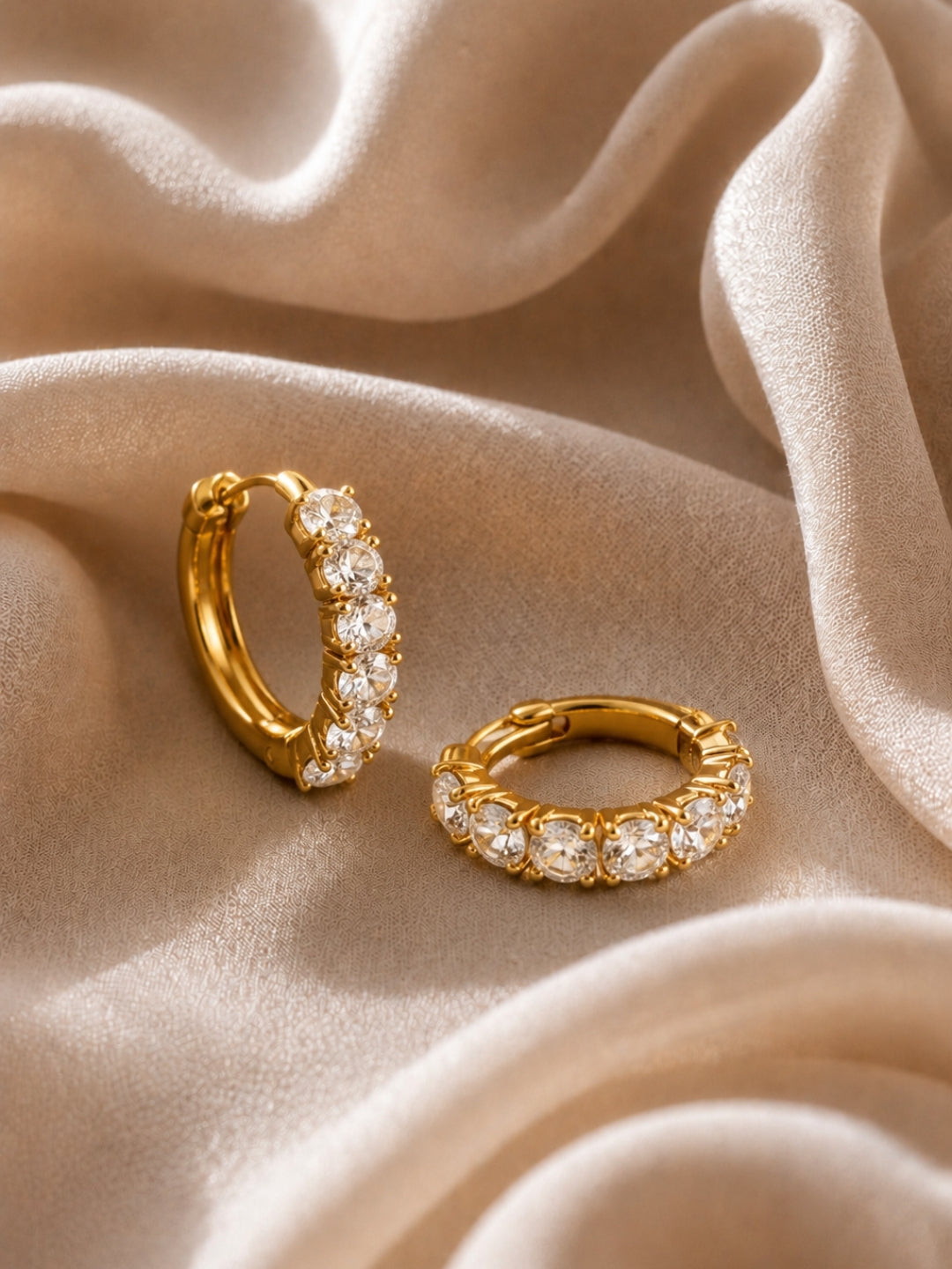 Solitaire CZ Studded Hoop Earrings – 18K Gold Plated | Anti Tarnish