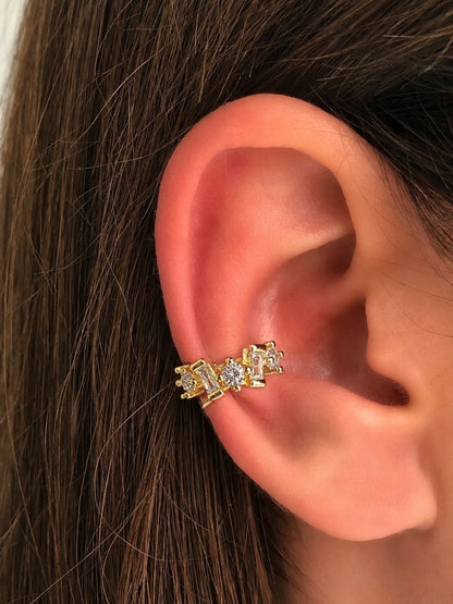 Aurora Multi-Shaped CZ Ear Cuff | 18K Gold Ear Clip